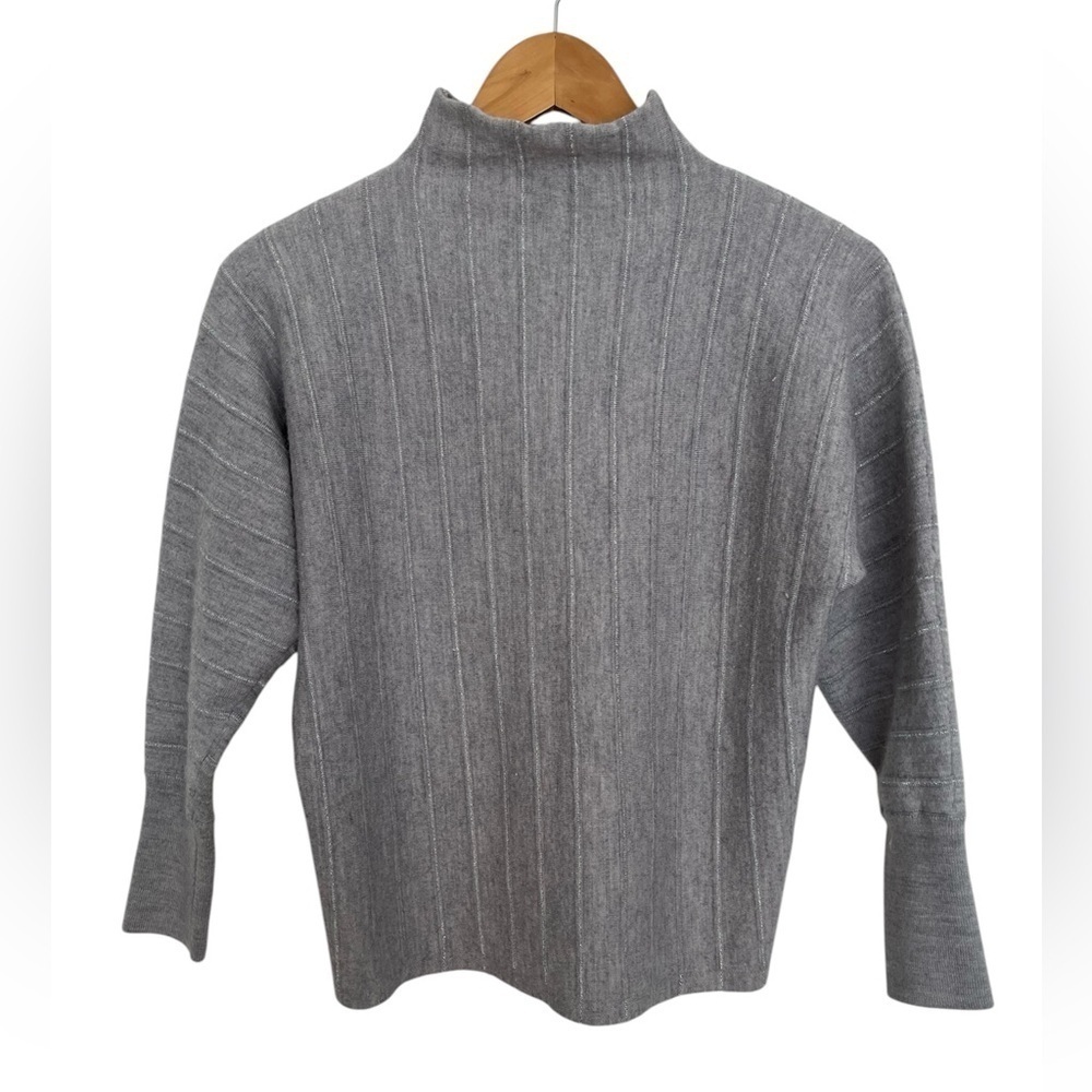 Nanette Lepore Gray Ribbed Merino Wool Turtleneck Sweater size large